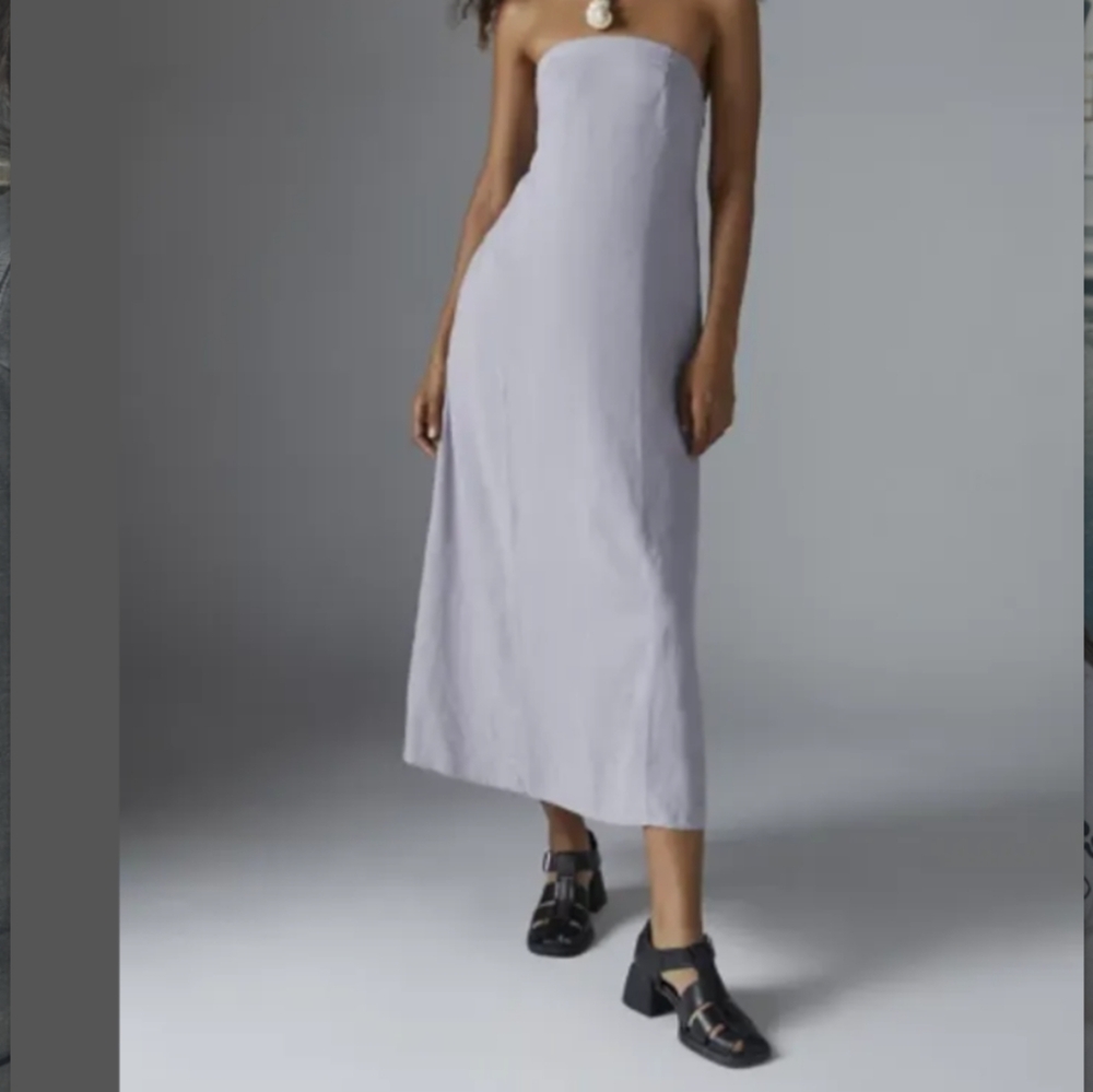 🌹Linen Strapless Gray Summer, MIDI, A Line Dress